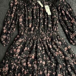 NWT hollister size X Large gray pink floral off the shoulder mini dress